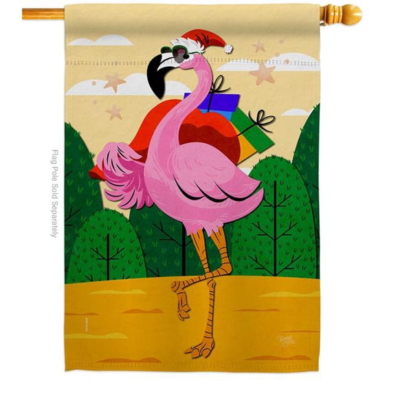 Breeze Decor H120059-BO Cool Christmas Flamingo Animals Bird 28 x 40 in. Double-Sided Decorative Vertical House Flags for Decoration Banner Garden Yard Gift