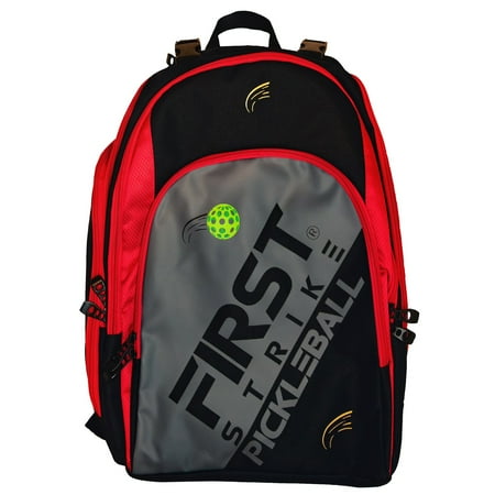 First Strike Pickleball: Pickleball Bag - Red - Carry All Your Sports Equipment 7 Pockets Adjustable Straps Padded Shoulders & Back Lightweight