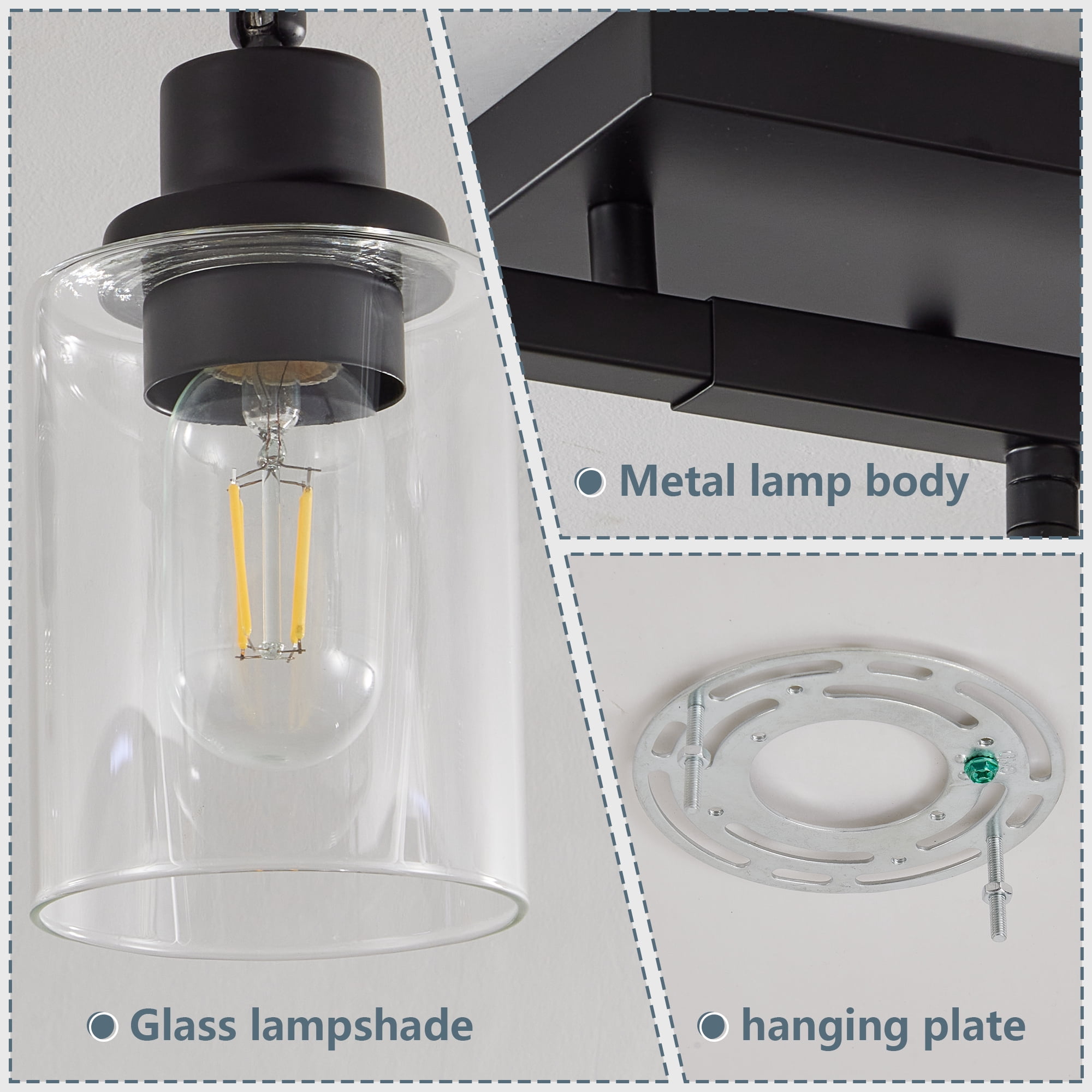 5-Light Track Lighting Kit Black Track Lighting Fixtures Bathroom Wall Sconces Ceiling Mount Kitchen Tracking Lights, Rotatable Spotlight with Clear Glass Shade for Kitchen Shop Hallway