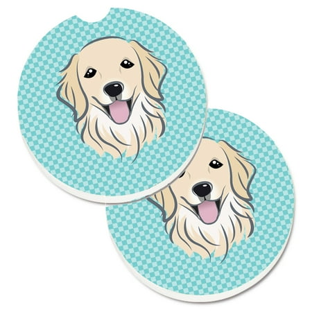 

Carolines Treasures BB1143CARC Checkerboard Blue Golden Retriever Set of 2 Cup Holder Car Coasters Large multicolor