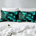 thumbnail image 3 of YST Housse de Couette Noire et Turquoise Simple Moderne Abstrait Ensemble de Literie Simple, Housse de Couette à Carreaux Lumineux 3D Dégradé Grille Ensemble de Lit, Literie Carrée Néon 2 Pcs (Noir Réversible), 3 of 6