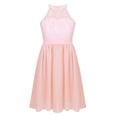 thumbnail image 2 of inhzoy Girls' Princess Halter Neck Lace Chiffon A-Line Junior Bridesmaid Dress Pink 12, 2 of 8