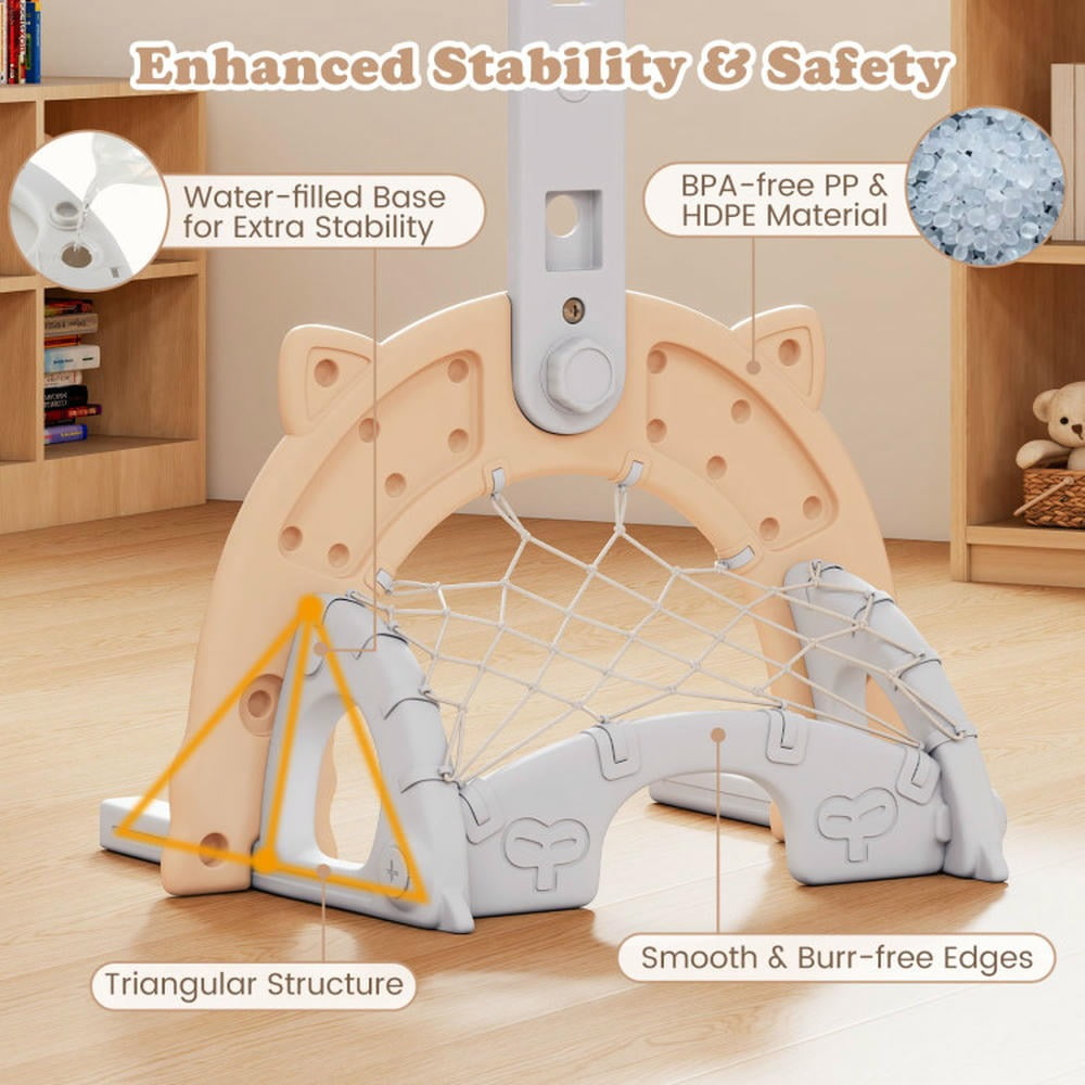 Barara King 3 in 1 Basketball Hoop with Basketball and Foldable Rim, Basketball Hoop Stand for Indoor, Outdoor, Beige