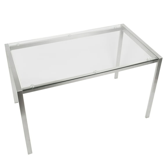 Fuji Dining Contemporary Table in Stainless Steel with Clear Glass Top by LumiSource