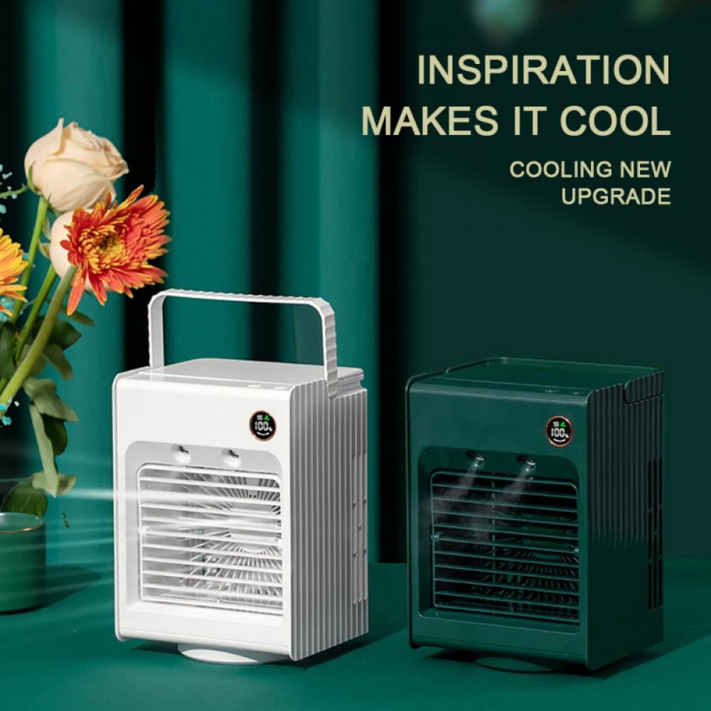 Winedon Water-Cooled Portable Air Conditioner Personal Air Cooler Eco-Friendly Ultra-Quiet Electric Cooling Fan USB Dual Battery Rechargeable Cooling Cooler Spray Air Humidifier Desk Cooling Fan 