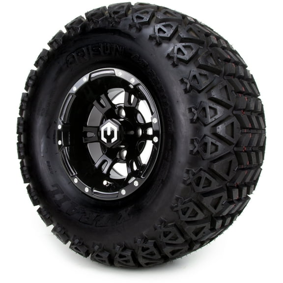 10" MODZ® Glossy Black Ambush Golf Cart Wheels and All Terrain Tires Combo