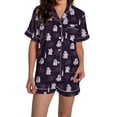 thumbnail image 2 of Pyjama pour Femmes en Satin Imprimé Graphique, Mignon, Tenue de Nuit, Boutons, Hauts à Manches Courtes, Ensembles de Shorts, 2 of 5