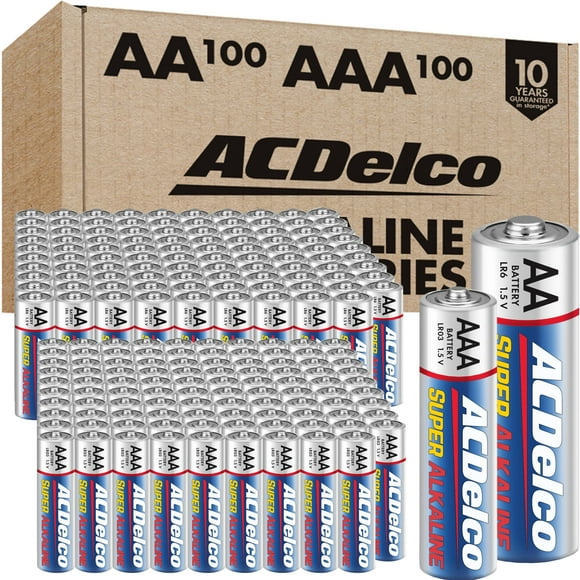 ACDelco AA and AAA 200-Count Combo Pack Super Alkaline Batteries, 100-Count Each, 10-Year Shelf Life, Reclosable Packaging