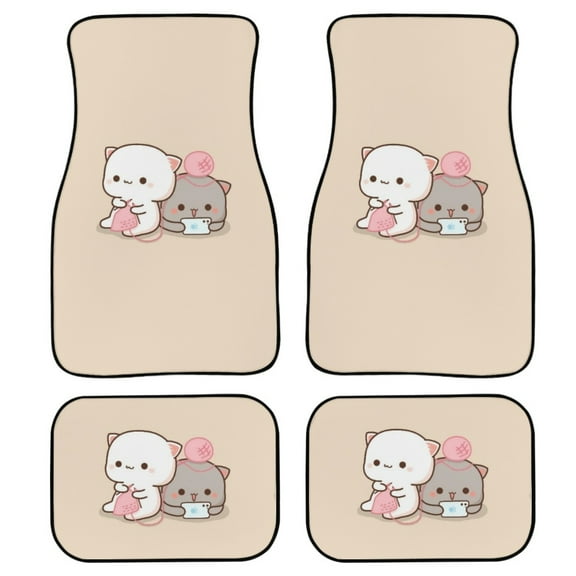 Diaonm Cute Cartoon Cat Universal Auto Car Floor Mats 4 Pieces Front & Rear Full Set,Fit for Suvs,Vans,Sedans,Trucks,Durable