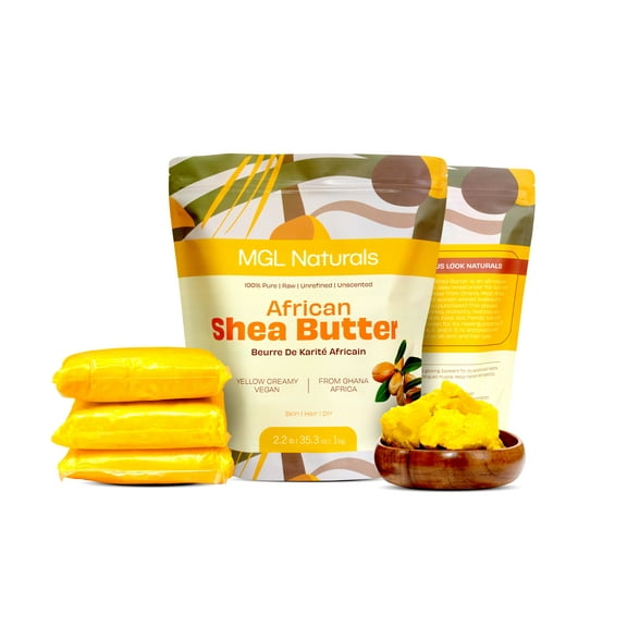 MGL Naturals Unrefined African Shea Butter Yellow Creamy 1 lb. 100% Pure, Raw, Grade A, Vegan, & Organic. Moisturizing butter for all skin types and hair textures. (1 lb)