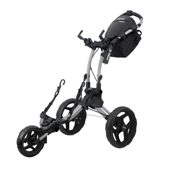 Rovic RV1D 2.0 3-Wheel Disc Golf Push Cart | Fits All Disc Golf Backpacks (Silver)