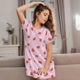 thumbnail image 3 of Disketp Strawberry Floral para Camisón Corto de Manga Corta para Mujeres, Camisón Cómodo con Escote Redondo, Bonito y Confortable, 3 of 6