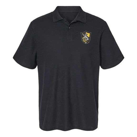 Harry Potter Hufflepuff Plaid Sigil Cotton Polo Shirt, Black, 2X-Large