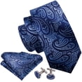 thumbnail image 3 of Barry.Wang Paisley Ties for Men Flower Silk Necktie Set with Handkerchief Cufflinks Wedding Party Business, 3 of 4