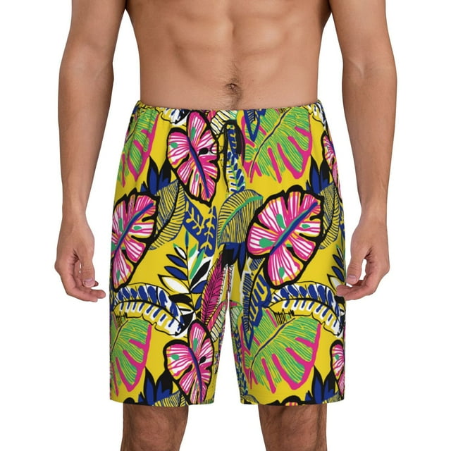 Fotbe Colrful Tropical Leaves Pantalones Cortos de Pijama para Hombre, Ropa de Dormir, Pantalones de Pijama Cortos para Hombre-X-Large