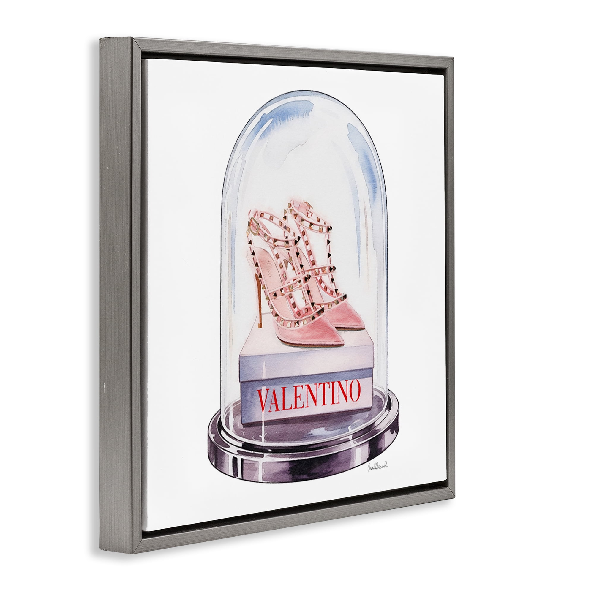 Stupell Industries Pink Heels in Bell Jar Gray Framed Floater Canvas Wall Art, design by Amanda Greenwood