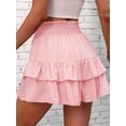 thumbnail image 4 of Women'S High Waist Ruffle Mini Skirt Tiered Short Skirt with Shorts Underneath Pink S, 4 of 6