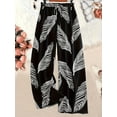 thumbnail image 2 of Women's Black & White Tropical Leaf Print Drawstring Pants, 2 of 4