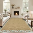 thumbnail image 2 of Garvee 8'x10' Floral Bordered Rug Braided Print Carpet, Washable Rug Non-Slip Stain-Resistant Low Pile Indoor Floort Mat for Living Room Bedroom Home Office, Beige, 2 of 8