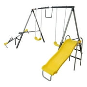 XDP Recreation The Titan Metal Swing Set with 2 Swing Seats, Trapeze Bar, See Saw, and Wave Slide