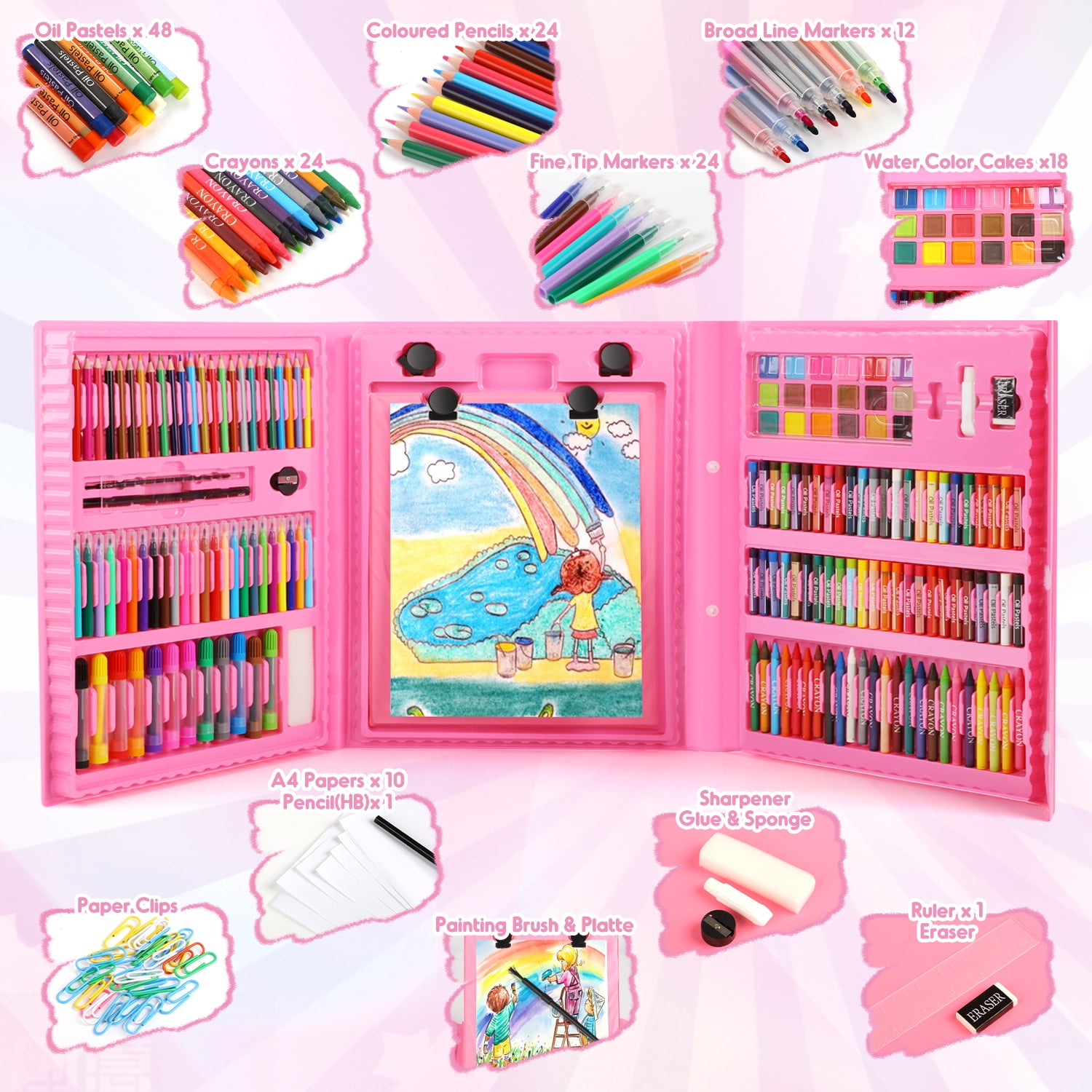 Huge Wave Unicorn Art Supplies for Girls, 208PCS Markers Set with Storage Case, Christmas Birthday Gift for Kids Aged 4-12 Years Old