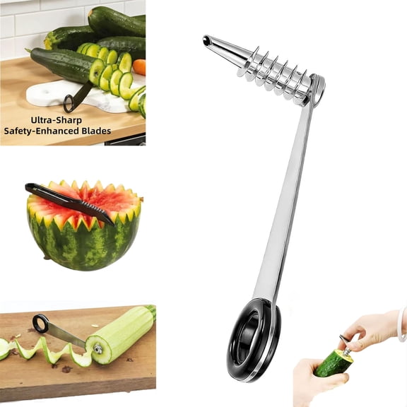 2026 New Piranha Spiral Cutter & V-Knife Duo, Fruit & Vegetable Carving Tool, Potato & Cucumber Spiral Cutter, for Potatoes Carrots Cucumbers Fruits