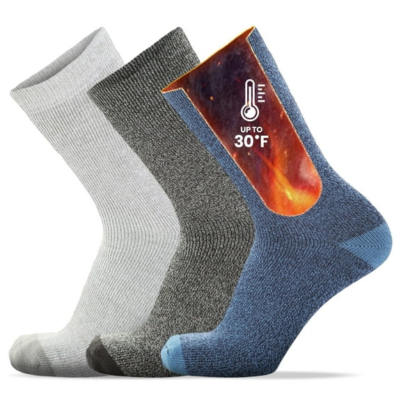 Set of 3 Thermal Socks for Men Heated Cold Weather Socks Men Warm Insulated Socks for Winter (7 - 12, Black,Charcoal,Navy)