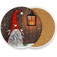 thumbnail image 2 of GZHJMY Winter Traditional Gnome Santa Claus Lantern Wood Pattern Round Coasters for Drinks, for Tabletop Protection,Suitable for Kinds of Cups, Wooden Table, Home Decor 1pcs, 2 of 6