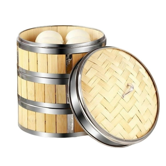 Handmade Bamboo Steam Basket Dumpling Steamer Food Grade BPA Free Eco-friendly Buns Dumpling Bamboo Steamer with Lid 26cm