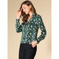 thumbnail image 4 of Allegra K Camisa de blusa retro lisa con cuello en V floral con cuello en V para mujer Verde XL, 4 of 6