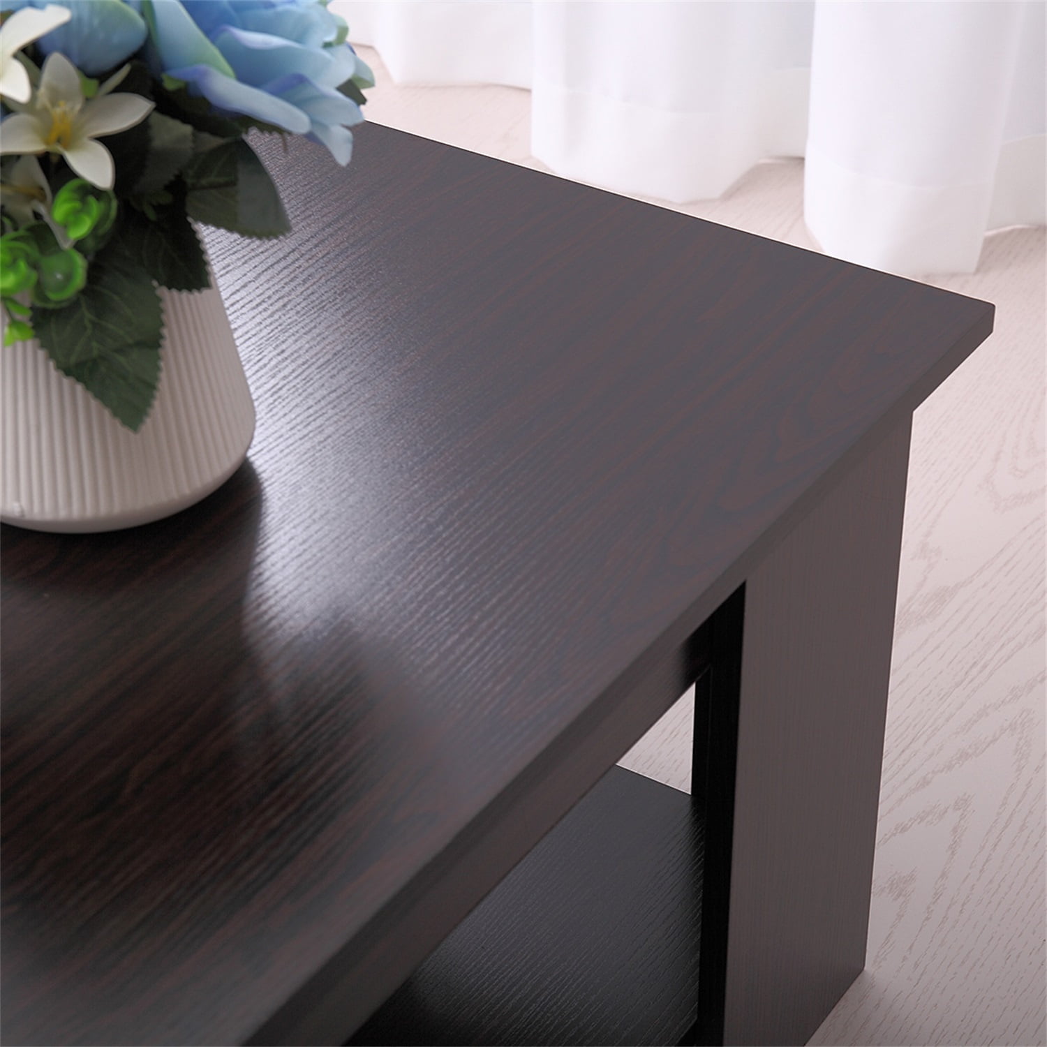 Kadyn Wooden Ceiling Coffee Table, Modern Coffee Table with Hidden Compartment and Open Bookshelf, Central Coffee Table for Home, Nut Brown Kadyn Wooden Ceiling Coffee Table, Modern Coffee Table with Hidden Compartment and Open Bookshelf, Central Coffee Table for Home, Nut Brown