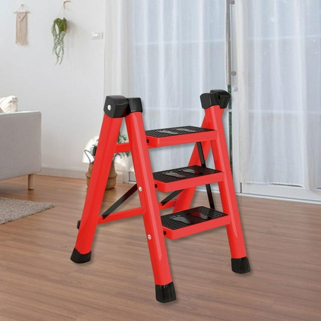 DYNWAVECA Échelle Pliante à 3 Marches Portable Légère pour Entrepôt Maison Intérieur Extérieur Rouge