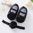 thumbnail image 4 of Baozhu Newborn Baby Shoes Baptism + Hair Band Baby Girl Flower First Walker Toddler Cute Baby Soft Prewalker 0-12 Months, 4 of 5
