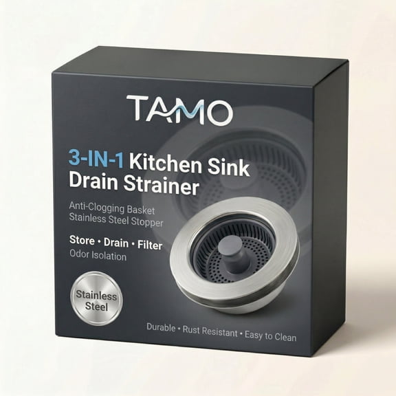 TAMO 3in1 Kitchen Sink Drain Strainer with Anti-Clogging Basket, Stainless Steel Drain Stoppers