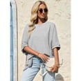 thumbnail image 3 of Women Summer Oversized T Shirt Batwing Sleeve Short Sleeve Asymmetric Hem Top Loose Waist T Shirt, 3 of 4