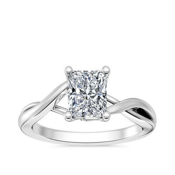 1.00 T.C.W Radiant Cut Real Diamond New Design Solitaire Wedding Ring for Ladies in Solid 14K White Gold Size 7