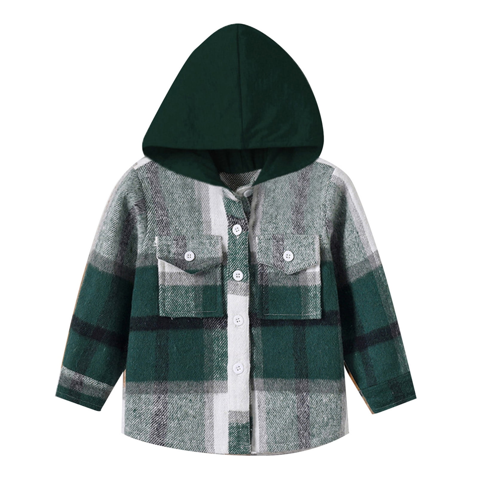 Toddler Boys Girls Shirt Coat Jacket Plaid Long Sleeve Kids Tops Hooded ...