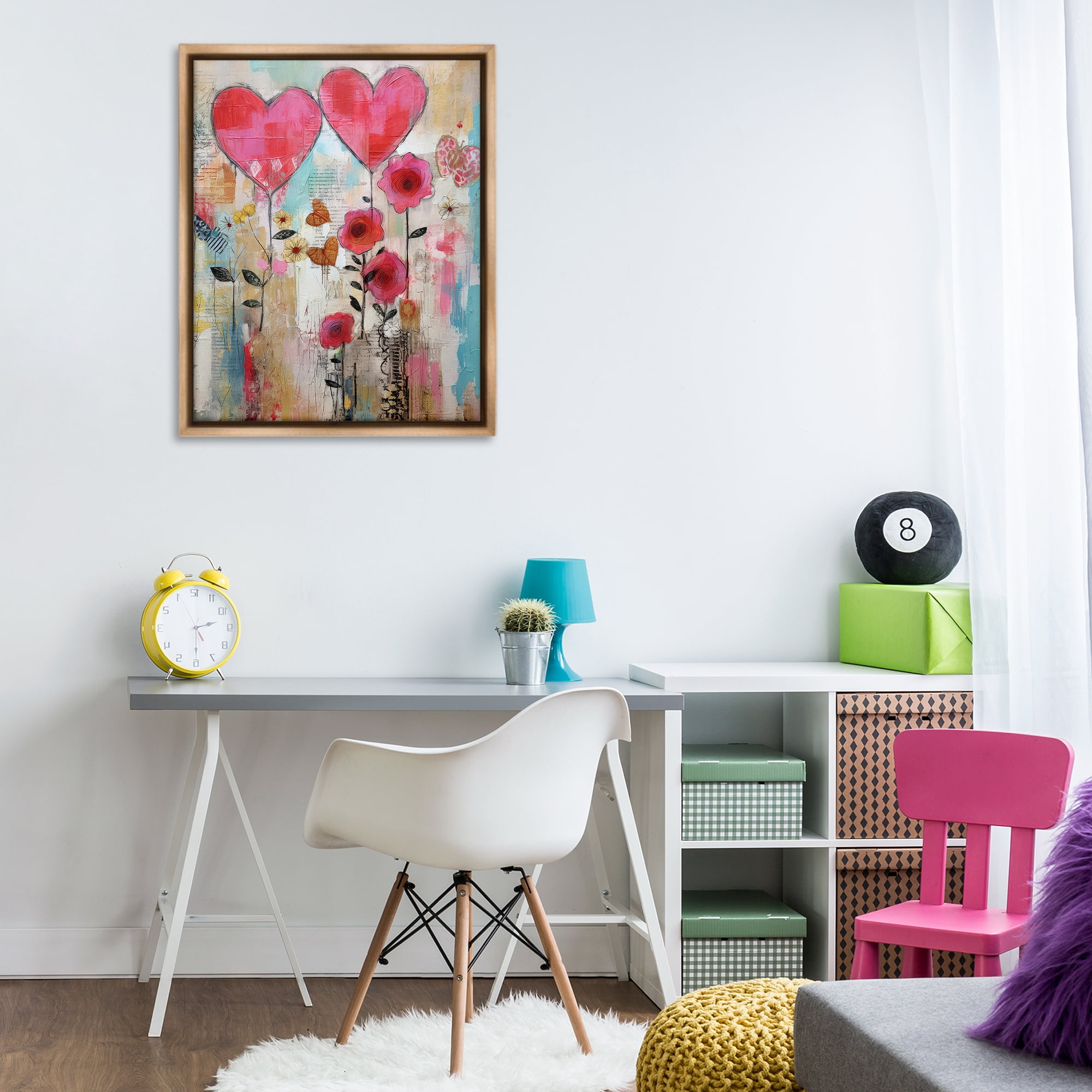Stupell Industries Whimsical Hearts & Garden Abstract Painting Brown Floater Framed Canvas Art Print Wall Art, 25 x 31