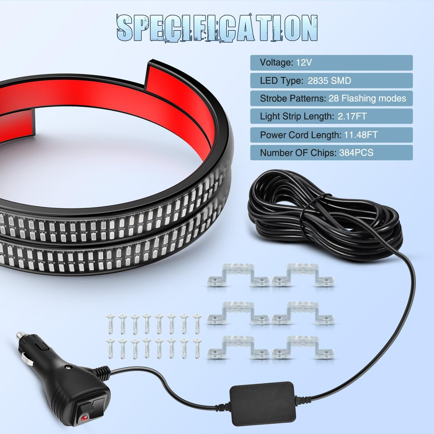 Nilight 2PCS 24 Inch Red LED Grille Lights, Flexible Side Safety Lighting with Multiple Modes for Work Trucks