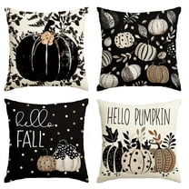 Sm:)e Hello Pumpkin Leaves Fall Throw Pillow Covers Black 18 x 18 Inch Set of 4