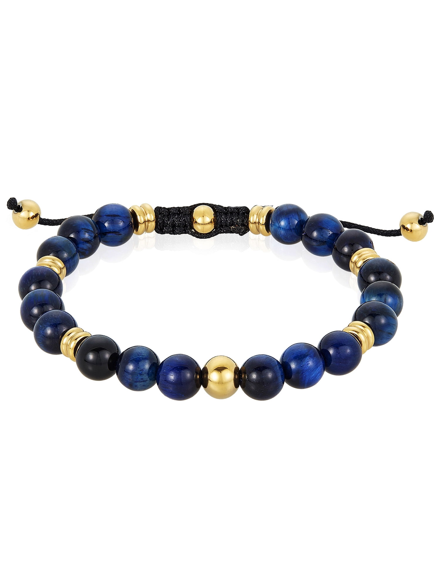 Coastal Jewelry Men's Blue Tiger's Eye Stone and Gold Plated Stainless Steel Beaded Adjustable Bracelet (8mm)
