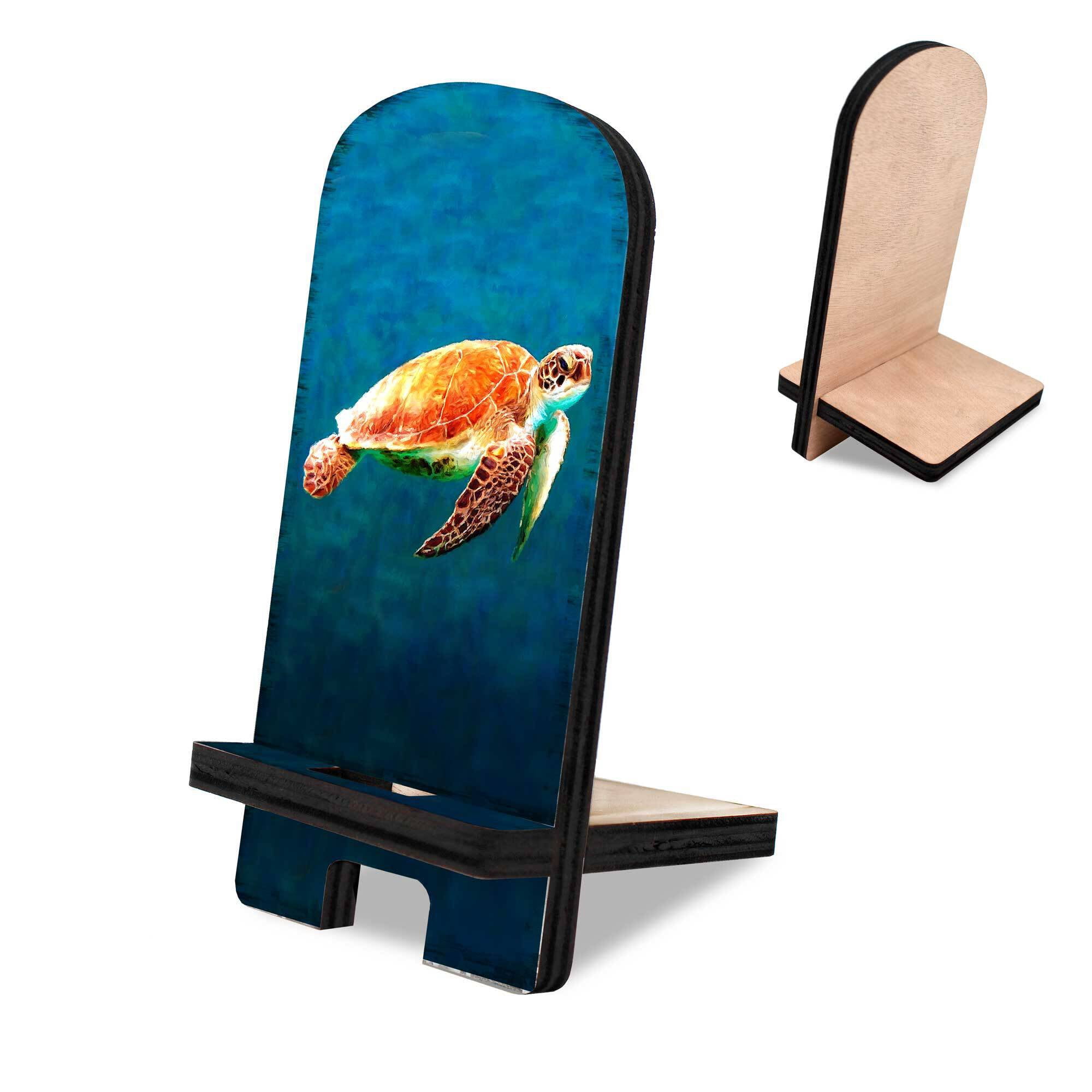 Designocracy 892048 6 x 3 x 3 in. The Turtle Coastal Cell Phone Stand with Wood Mobile Holder Organizer
