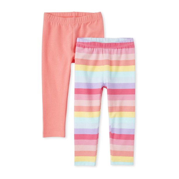 The Children's Place The Children's Place Baby & Toddler Girl Solid & Printed Leggings, 2 Pack