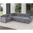 thumbnail image 6 of Hybition Chenille Sofa Modern Pullout Sofa bed 7 Seater Sectional Couch with Multifunctional Console & Storage Chaise-Color:Light Grey, 6 of 7