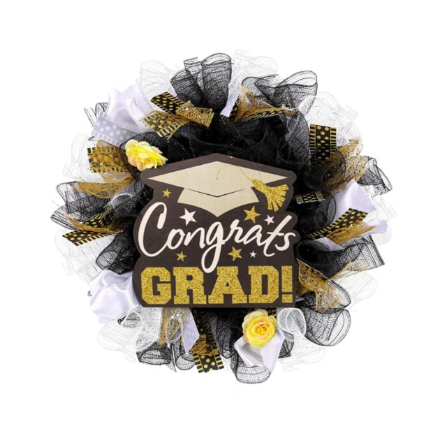Décorations de Graduation Couronne de Graduation 20 Pouces Félicitations Diplômé! Couronne de Porte de Graduation Noir et Or Décorations de Graduation
