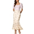 thumbnail image 2 of INSPIRE CHIC Women's Floral Mesh Long High Waist Summer Bodycon Ruffle Mermaid Midi Skirt M Beige, 2 of 6