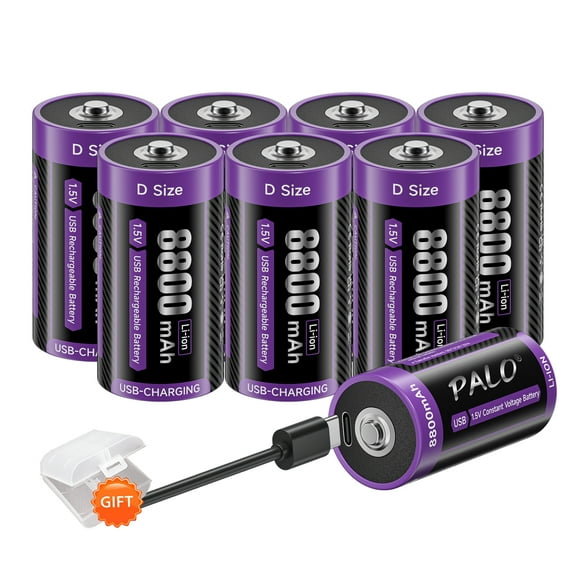 Palogreen 8 Pack Rechargeable D Batteries 1.5V Type-C USB High Capacity D Size Rechargeable Lithium Battery 8800mWh with Battery Case