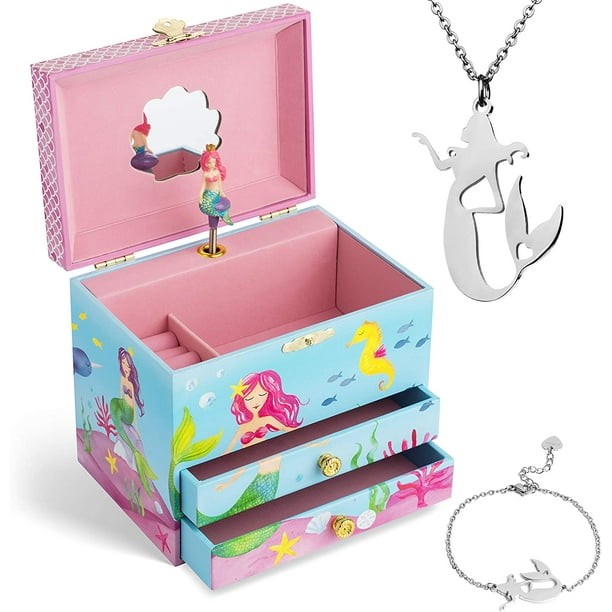 Jewelkeeper Jewelkeeper Mermaid Musical Jewelry Box & Little Girls Jewelry Set 3 Mermaid