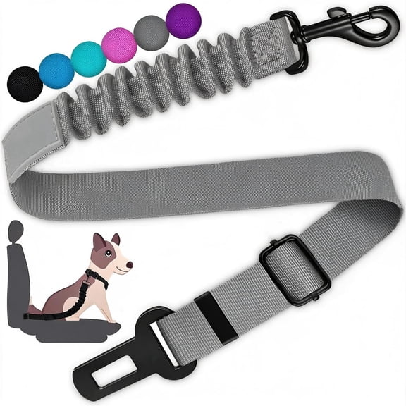 Dog Seat Belt, Set Retractable Dog Car Harness Adjustable Dog Seat Belt for Vehicle Nylon Pet Safety Seat Belts Heavy Duty & Elastic (Gray 1pcs)