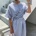 thumbnail image 3 of Robe d'Été en Coton pour Femmes Été Coton Bleu à Rayures Bandage Fendue Longue Robe Longue Robe Longue pour Femmes Été Robe Bleue pour Femmes Été Été Longue Robe pour Femmes, 3 of 9